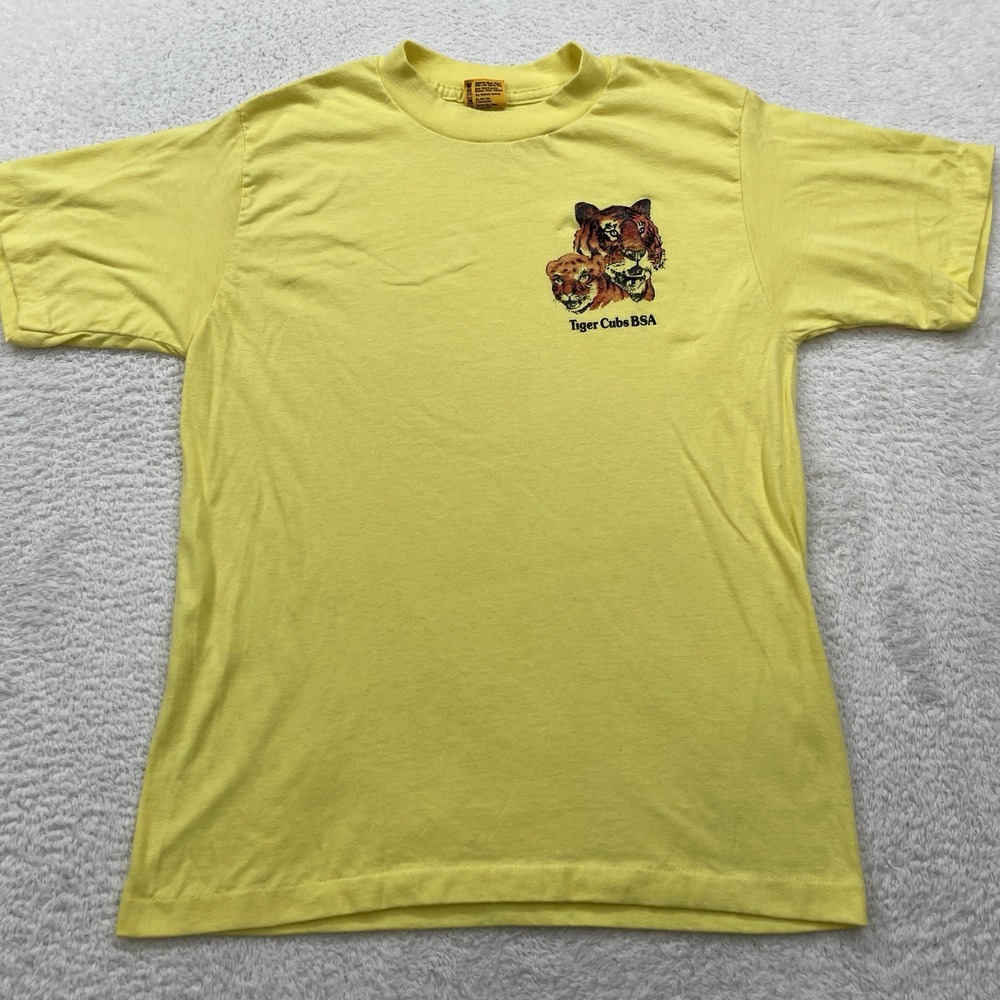Vintage Tiger Cubs BSA‎ Boy Scouts Single Stitch T Shirt Tee Size Large Yellow